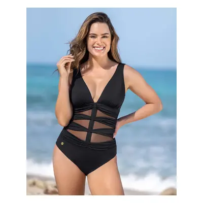 Solid Slimming Tulle Cutout One-Piece Swimsuit