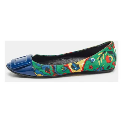 Roger Vivier Multicolor Printed Canvas and Patent Gommette Ballet Flats Size