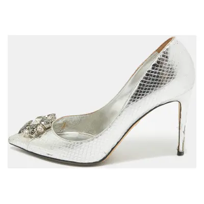 Dolce & Gabbana Silver Embossed Snakeskin Bellucci Pumps Size