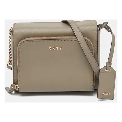 DKNY Grey Saffiano Leather Bryan Park Pocket Crossbody Bag