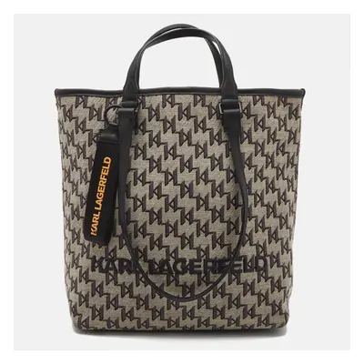 Karl Lagerfeld Black/Grey Jacquard Canvas and Leather K/Monogram Tote