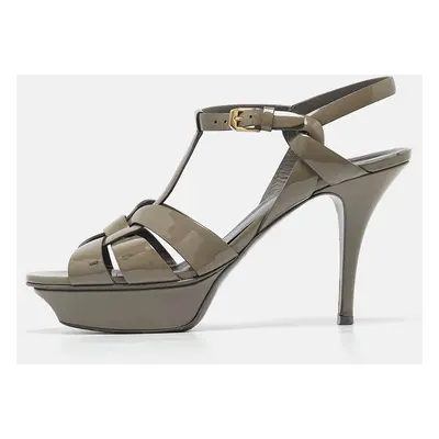 Saint Laurent Grey Patent Leather Tribute Sandals Size 39.5