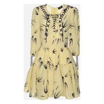 Elisabetta Franchi Yellow Silk Mini Long Sleeve Dress