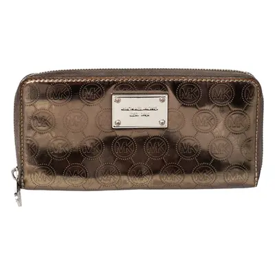 Michael Kors Metallic Gold Leather Jet Set Zip Around Wallet