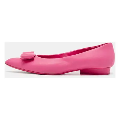 Salvatore Ferragamo Pink Leather Viva Bow Ballet Flats Size