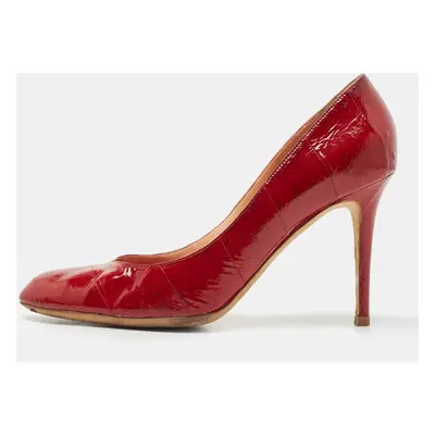 Sergio Rossi Dark Red Patent Eel Leather Round Toe Pumps Size 40.5