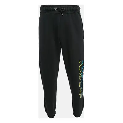 Palm Angels Black Gothic Logo Print Cotton Knit Sweatpants