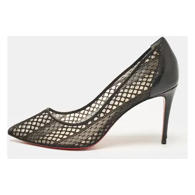 Christian Louboutin Black Lace and Leather Follies Lace Pumps Size 38.5