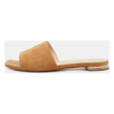 Nicholas Kirkwood Tan Suede Pearl Embellished Flat Slides Size