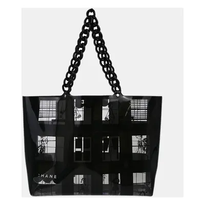 Chanel Black Vinyl Window Tote Handbag