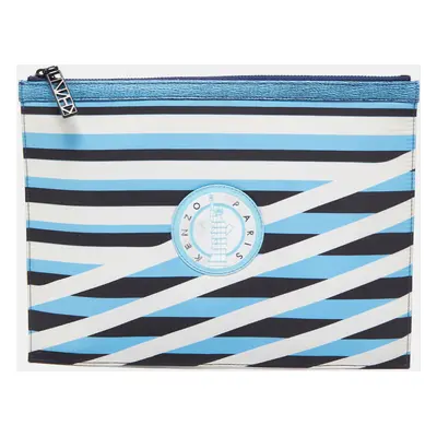 Kenzo Multicolor Striped Nylon and Leather A4 Zip Pouch