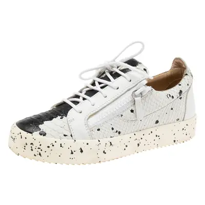 Giuseppe Zanotti White/Black Python Embossed Leather Double Sketch Sneakers Size