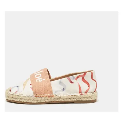 Chloé White/Brown Printed Fabric Woody Espadrille Flats Size (kids)