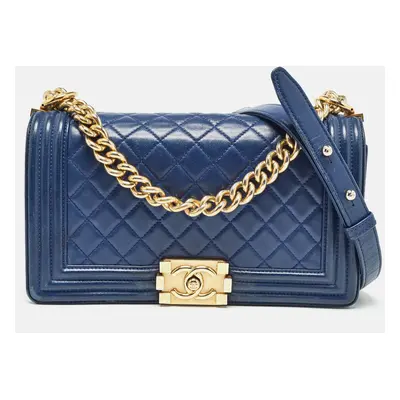 Chanel Blue Quilted Leather Boy Flap Bag