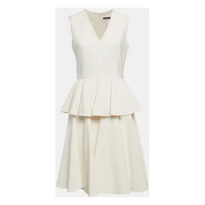 Alexander McQueen Off-White Textured Crepe Flounce Short Dress