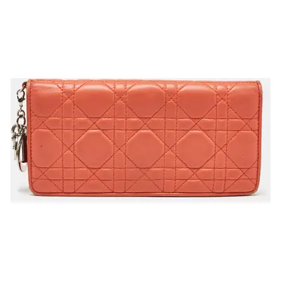 Dior Orange Cannage Leather Lady Dior Bifold Wallet