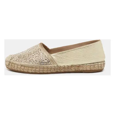 Le Silla Metallic Gold Leather Crystal Embellishments Espadrilles Flats Size