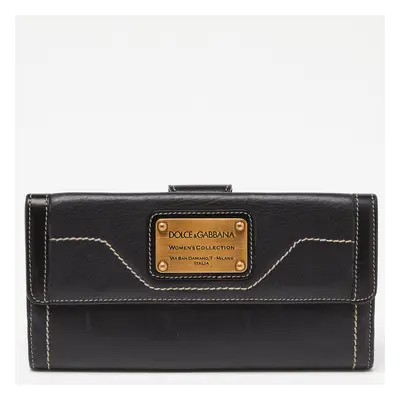 Dolce & Gabbana Black Leather Flap Continental Wallet