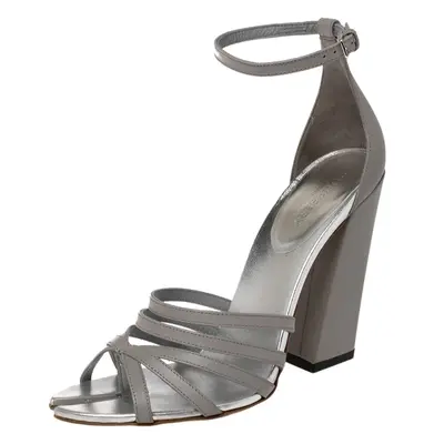 Burberry Cloud Grey Leather Hove Heel Ankle Strap Sandals Size