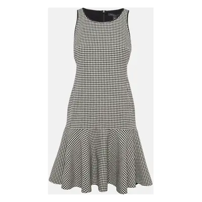 Ralph Lauren Black/White Houndstooth Wool Flounce Mini Dress