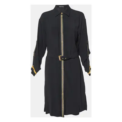 Versace Black Crepe Belted Shirt Dress