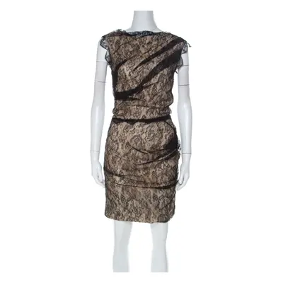 Roksanda Ilincic Black & Beige Lace & Silk Gather Detail Dress