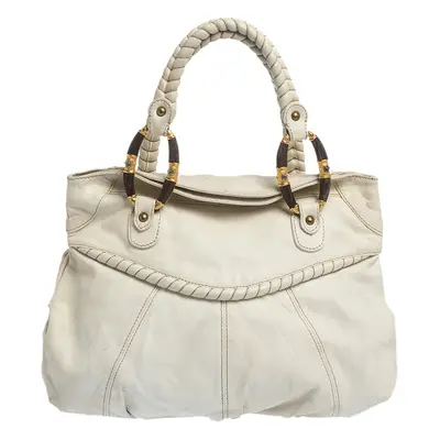 Valentino White Leather Braided Handle Hobo