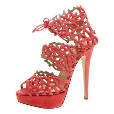 Charlotte Olympia Coral Laser Cut Suede Goodness Gracious Reef Platform Sandals Size