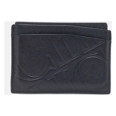 CH Carolina Herrera Dark Blue Monogram Embossed Leather Card Holder