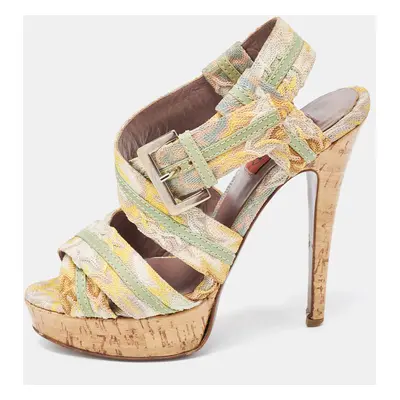 Missoni Multicolor Crochet Fabric And Leather Trim Ankle Strap Platform Sandals Size 37.5