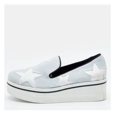 Stella McCartney Light Blue Denim Binx Star Platform Sneakers Size