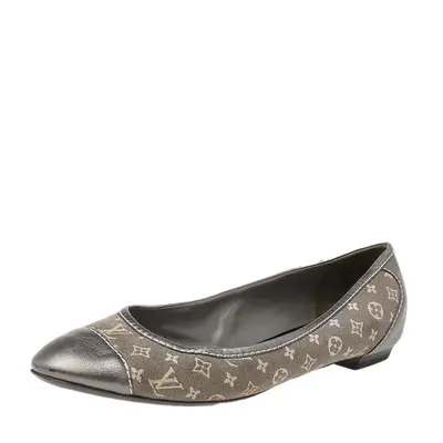 Louis Vuitton Metallic Grey Monogram Canvas and Leather Ballet Flats Size 37.5