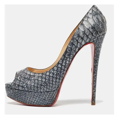 Christian Louboutin Grey Python Lady Peep Platform Pumps Size