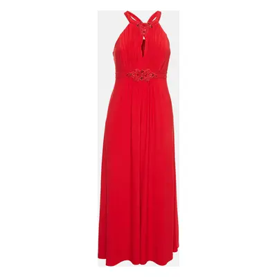 Jenny Packham Red Beaded Jersey Halter Neck Maxi Dress