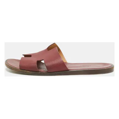 Hermes Burgundy Leather Izmir Slides Size 44.5