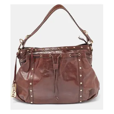 DKNY Brown Leather Studded Hobo