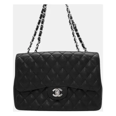 Chanel Black Caviar Leather Matelasse Single Flap Chain Shoulder Bag Size