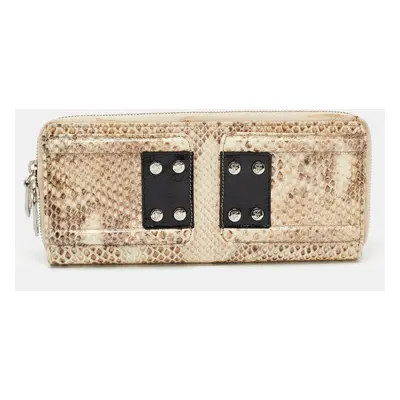 Gianfranco Ferre Beige Watersnake Leather Zip Around Oversized Wallet