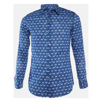 Etro Navy Blue Flamingo Print Cotton Long Sleeve Shirt