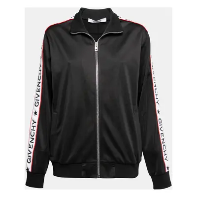 Givenchy Black Jersey Logo Tape Trimmed Zip Front Jacket