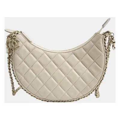 Chanel Beige Leather Small Hobo Bag