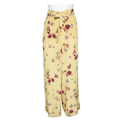 Valentino Yellow Crepe de Chine Floral Print Palazzo Pants