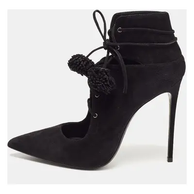 Le Silla Black Suede Lace Up Pointed Toe Ankle Booties 38.5