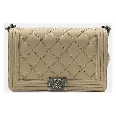 Chanel Beige Leather Medium Stitch Boy Bag