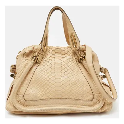 Chloe Beige Python Medium Paraty Satchel