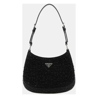 Prada Black Satin Cleo with Crystals Shoulder Bag