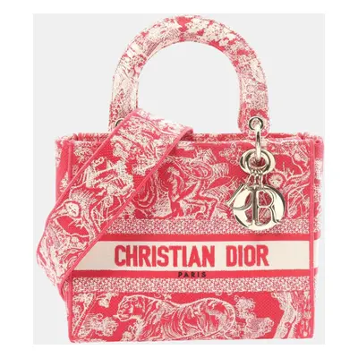 Christian Dior Dior Lady D-Lite Medium Embroidered Canvas Red White Handbag