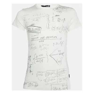 Love Moschino Ivory Math Scribble Print Cotton Crew Neck T-Shirt