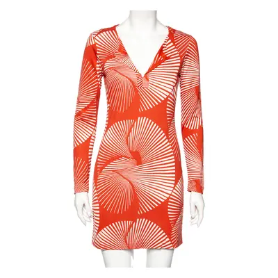 Diane von Furstenberg Dull Orange Printed Silk Reina Long Sleeve Dress