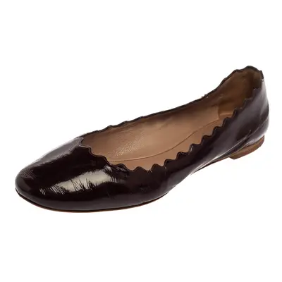 Chloé Brown Patent Leather Lauren Scalloped Ballerina Flats Size 37.5